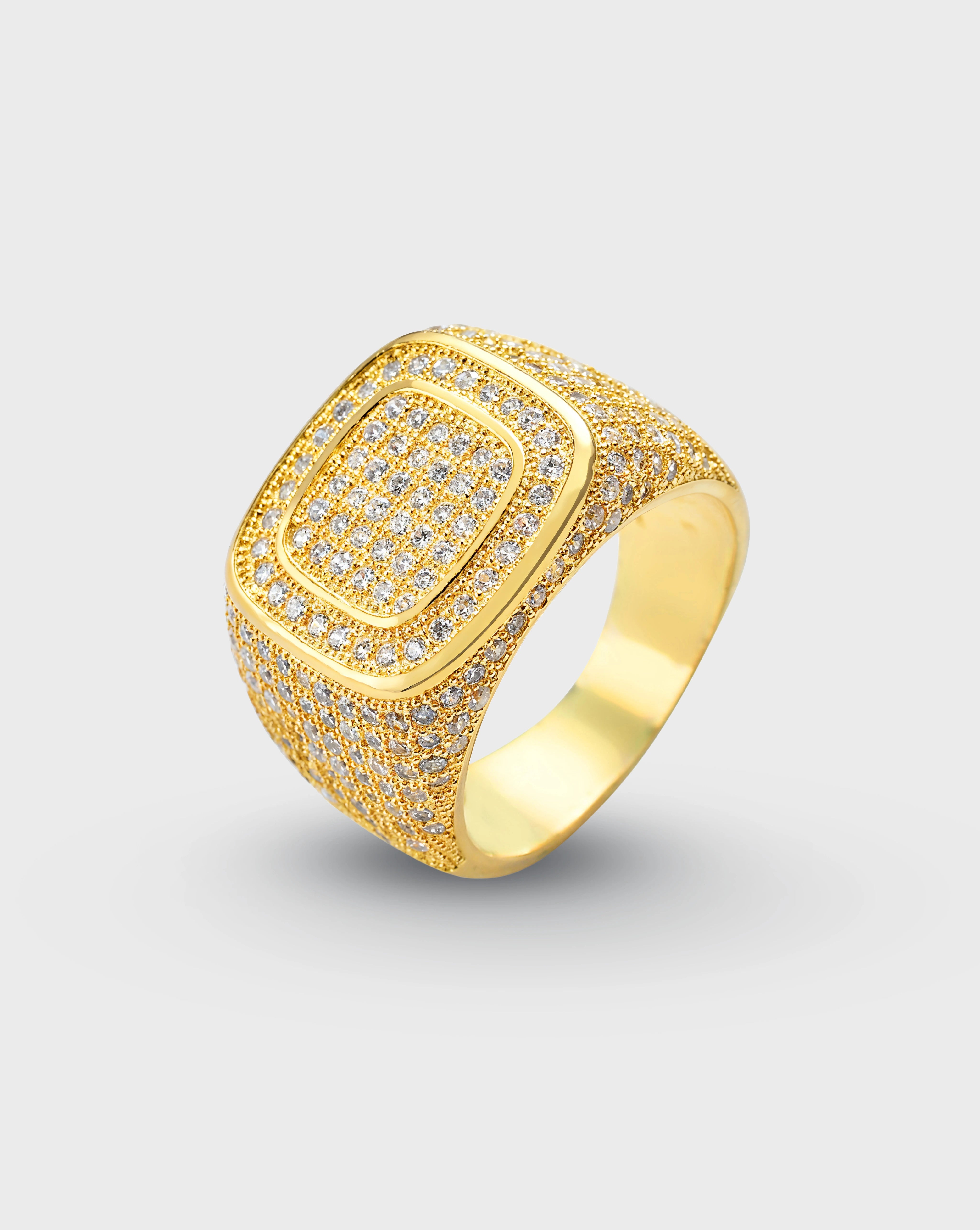 ICED ROUNDED BLOCK RING – GOLD